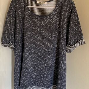 Rose & Olive Women's Dotted Navy Blouse with Striped Accents